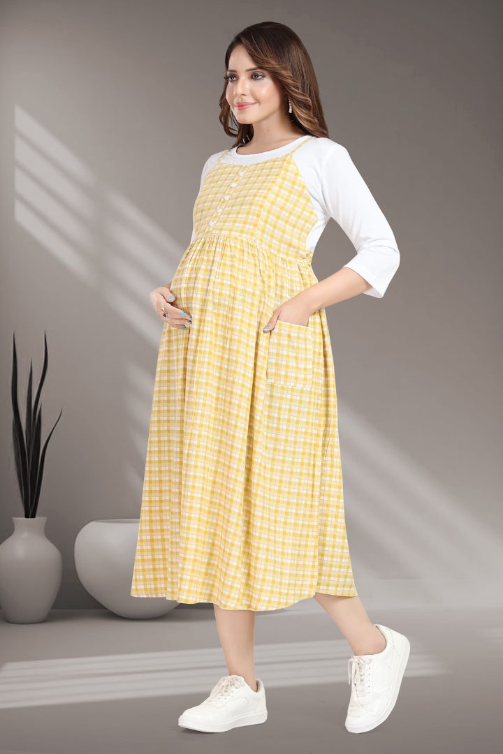 Golden Corn Chequered Maternity Dress