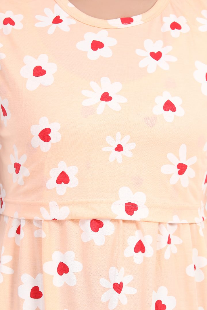 Creamy Peach Printed Zipless Nightie
