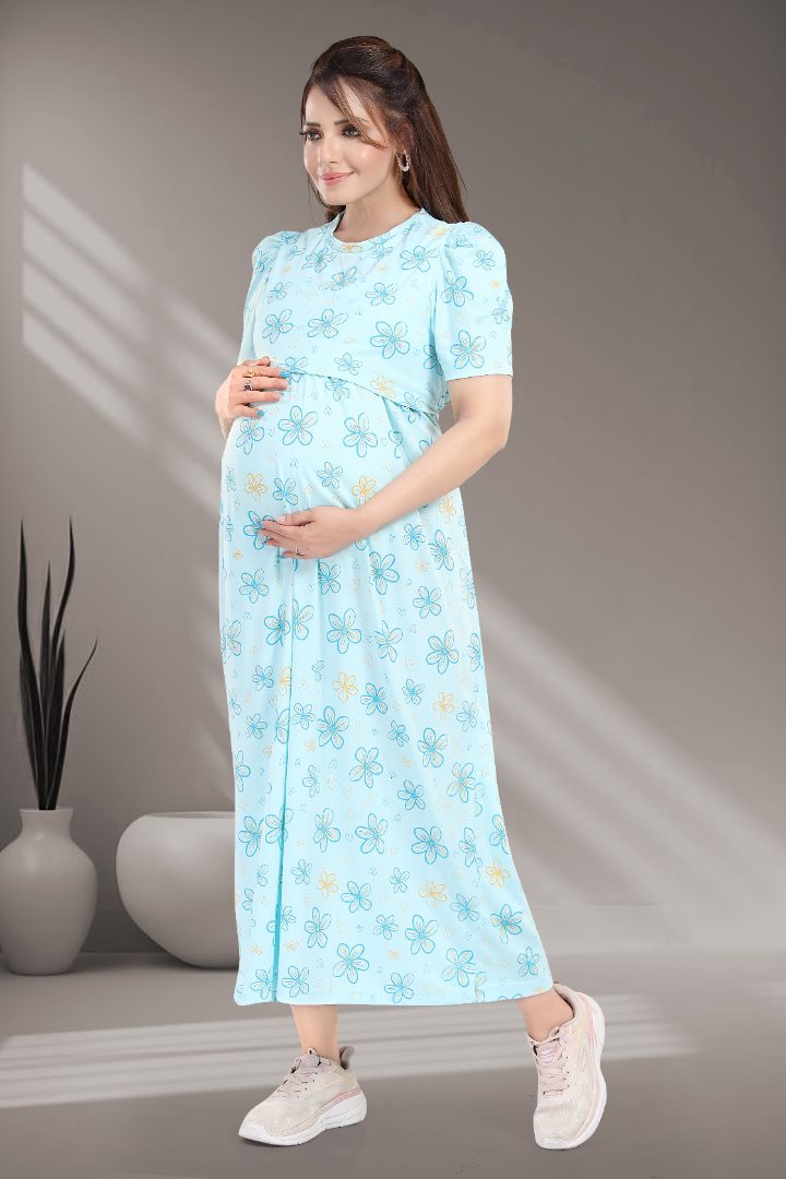 Frosty Blue Printed Zipless Nightie