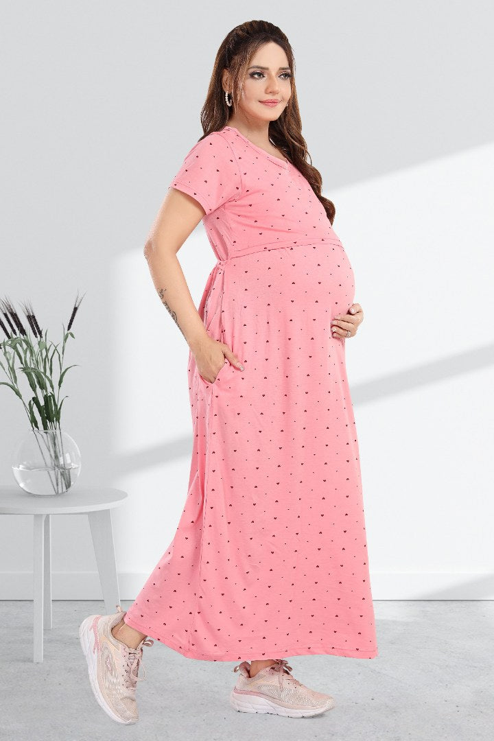 Subtle Heart Print Zipless Feeding Nightie