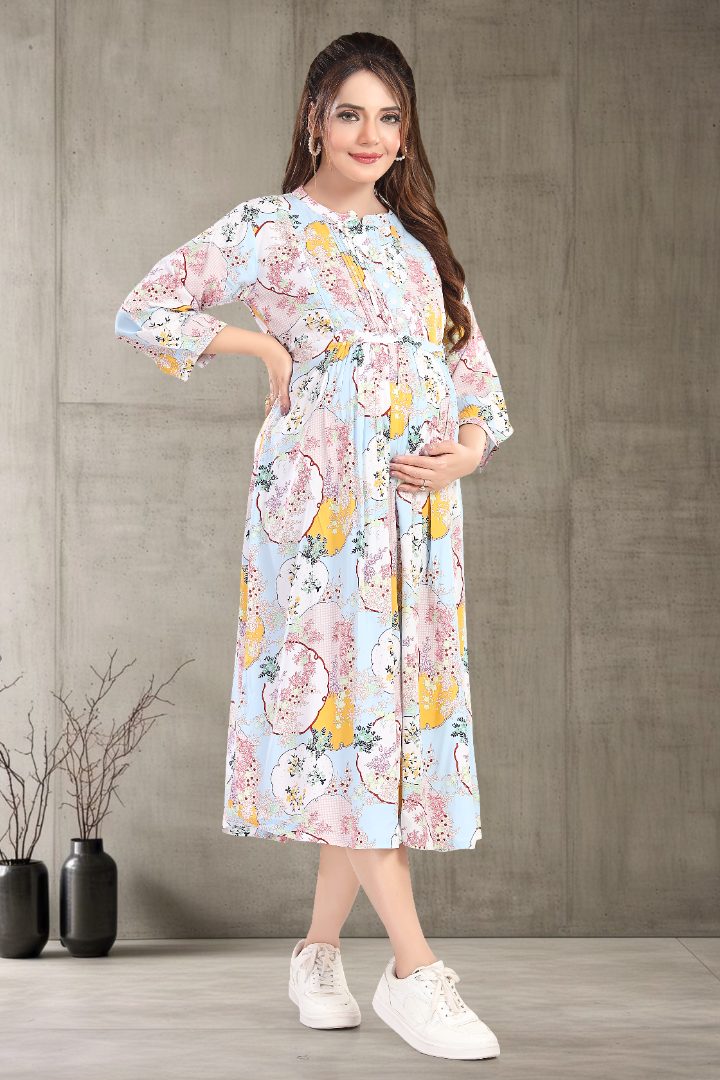 Baby Blue Printed Feeding Dress