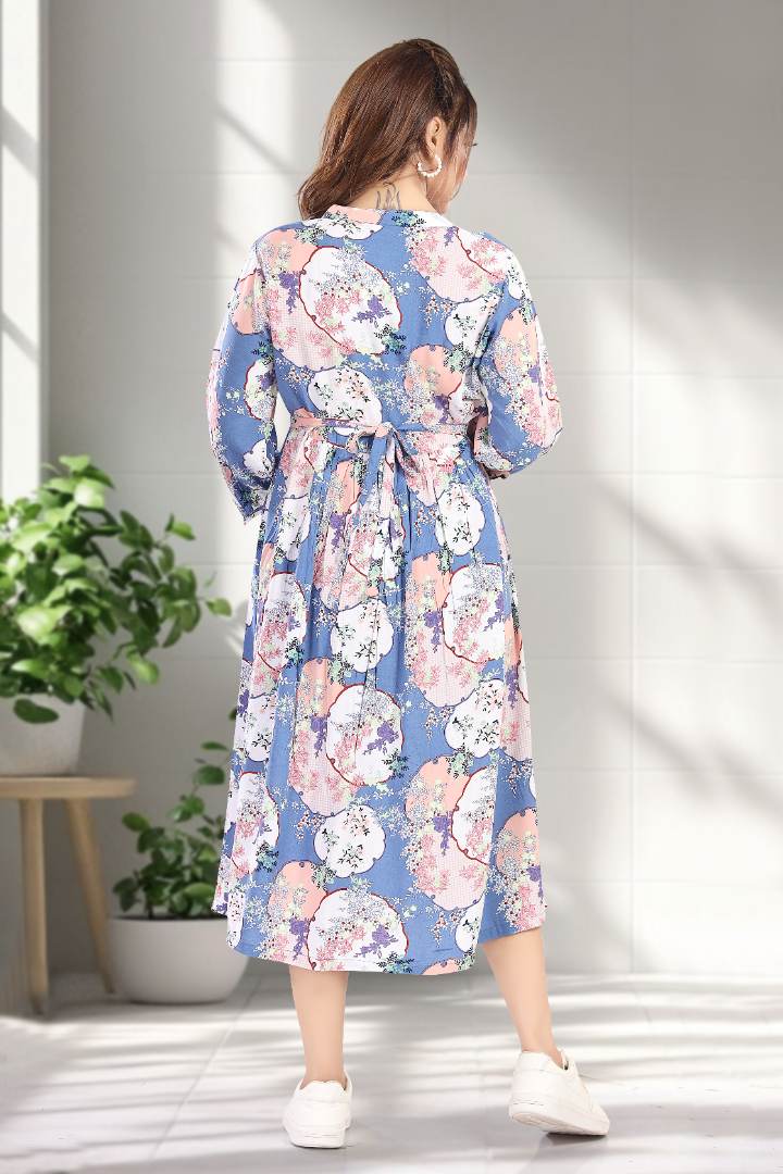 Aqua Blue Printed Feeding Dress