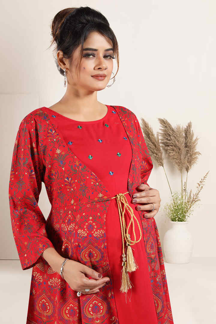 Carmine Red 2 Piece Nursing Dress