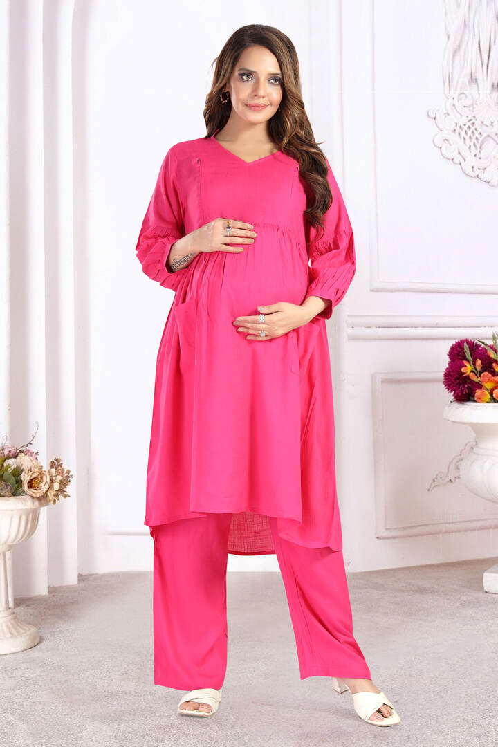 Hot Pink Nursing Flared Kurta Set