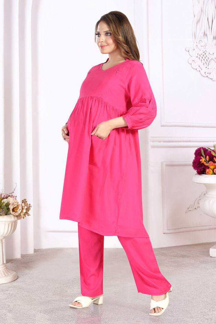 Hot Pink Nursing Flared Kurta Set