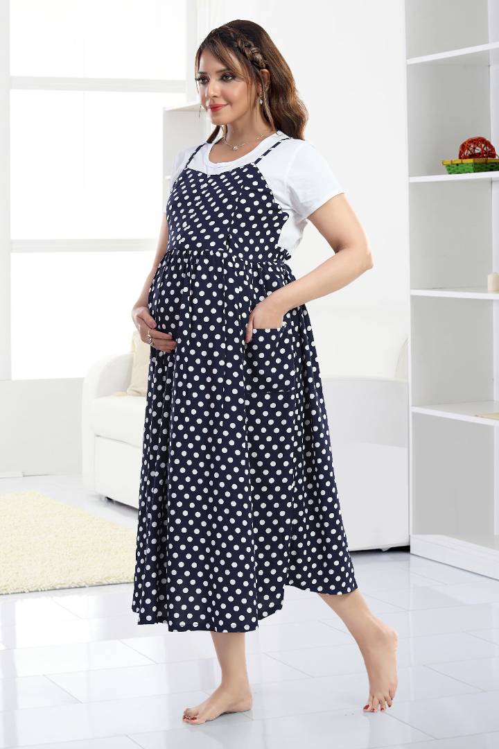 Navy Polka Dot Maternity Dress