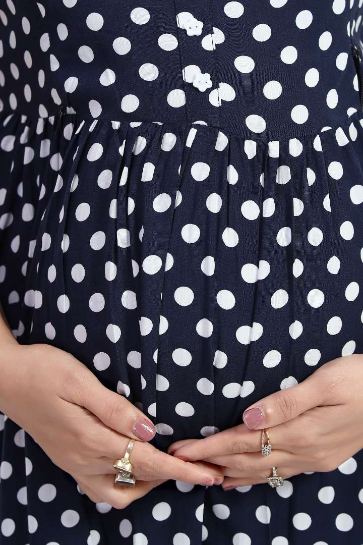 Navy Polka Dot Maternity Dress
