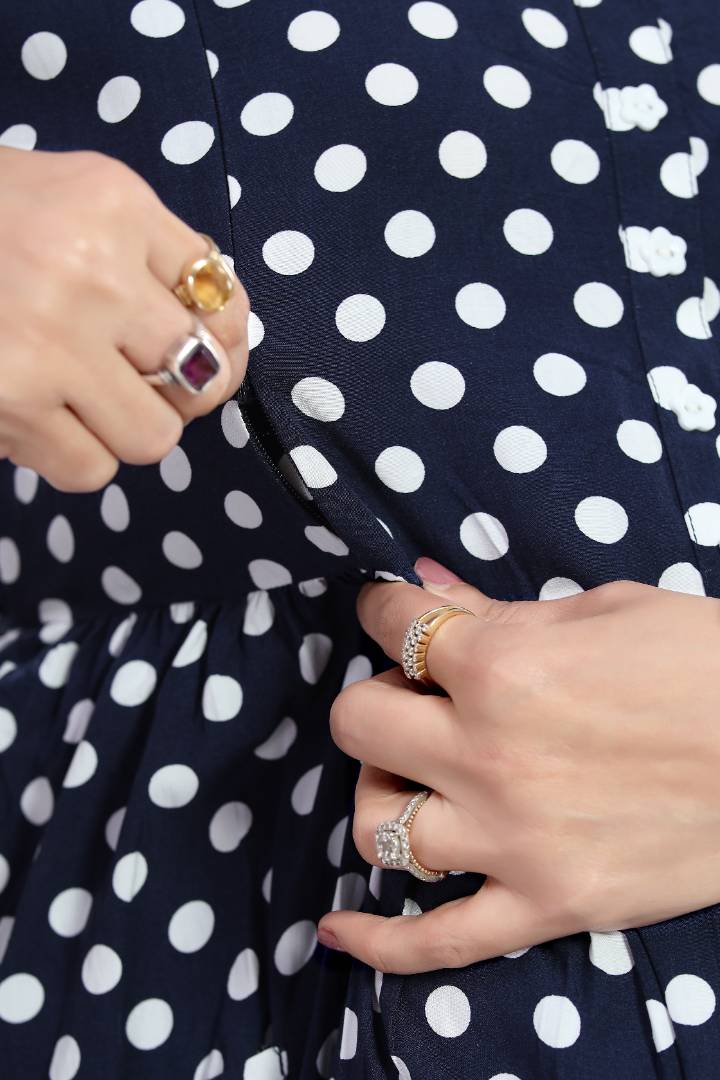 Navy Polka Dot Maternity Dress