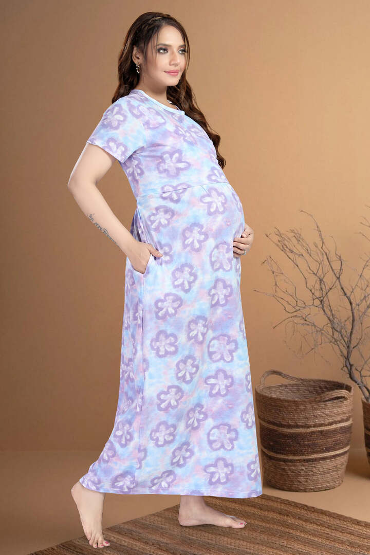 Violet Floral Tie and Dye Feeding Nightie