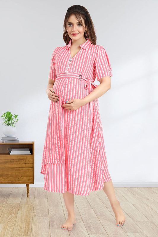 Red Candy Cane Printed Striper Nursing Dress