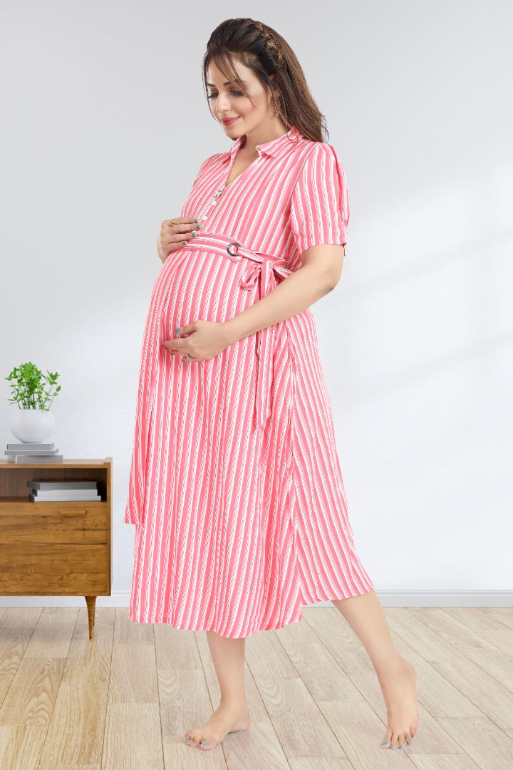 Red Candy Cane Printed Striper Nursing Dress