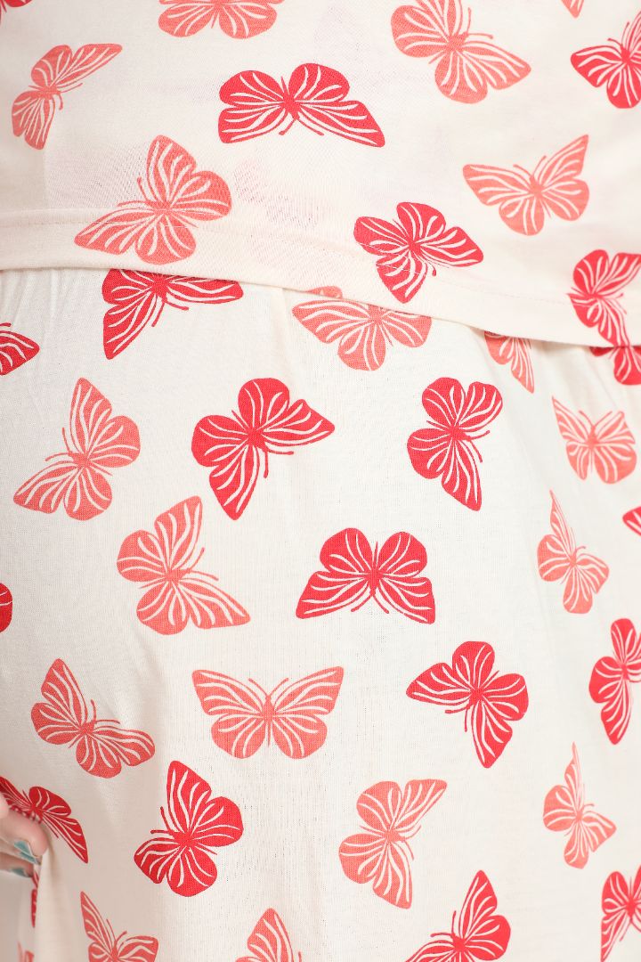 Red Butterfly Printed Zipless Nightie