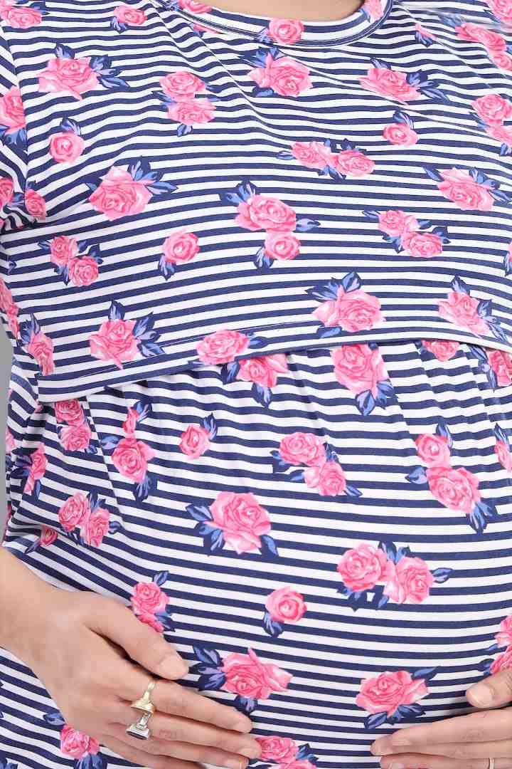 Rose Printed Zipless Feeding Nightie