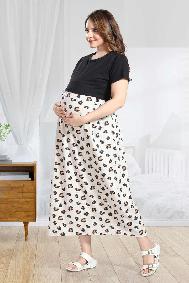 Black Cheetah Printed Feeding Nightie