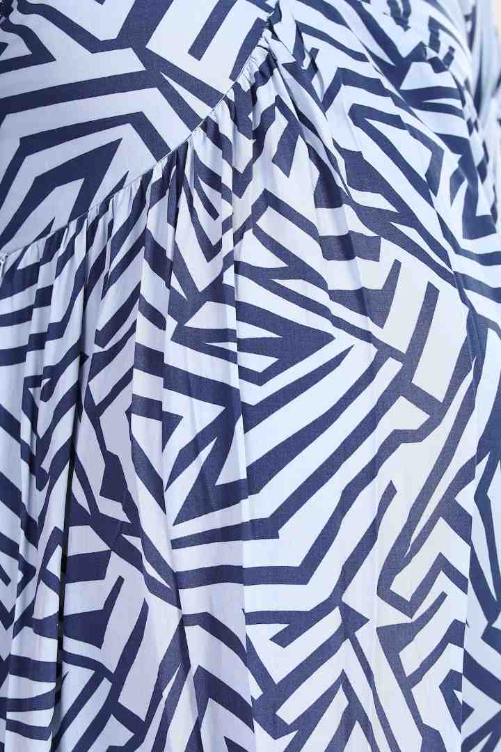 English Blue Geometric Printed Maternity Dress