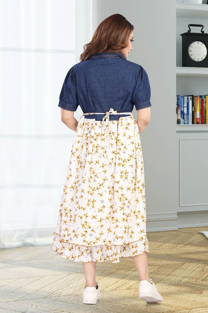 Half and Half Butterfly Denim Feeding Dress