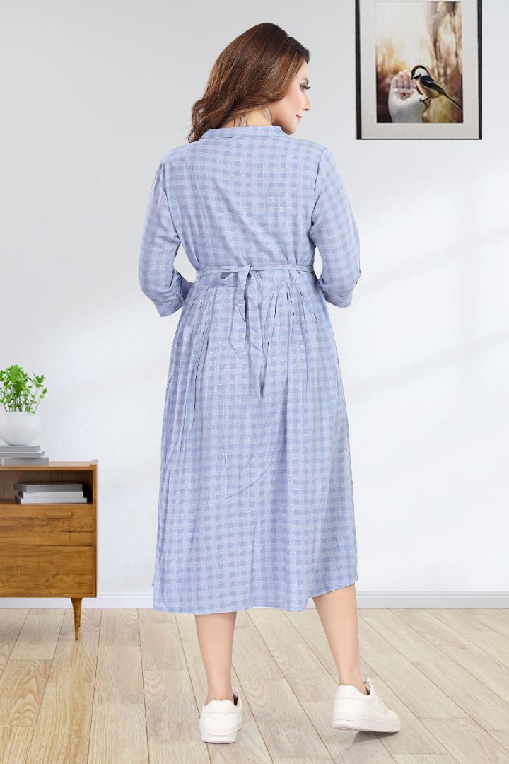 Steel Blue Chequered Feeding Dress