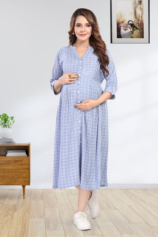 Steel Blue Chequered Feeding Dress