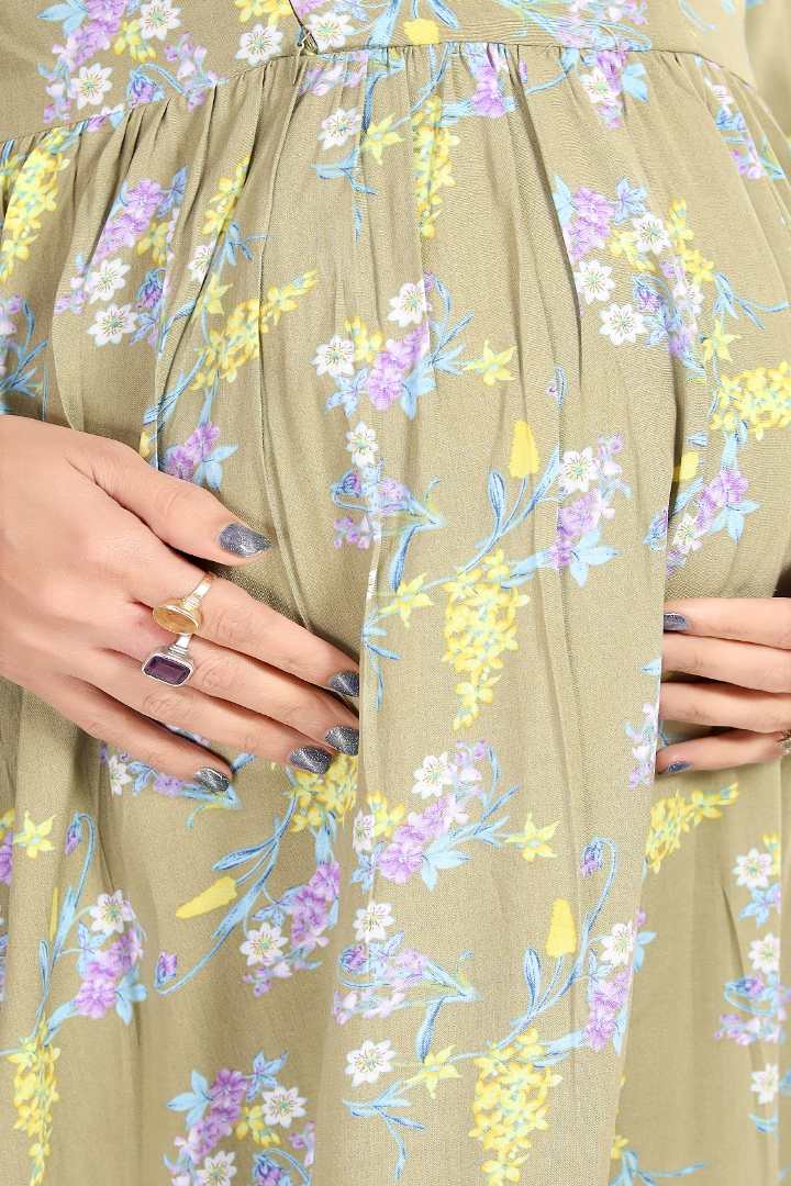 Moss Green Maternity Feeding Dress