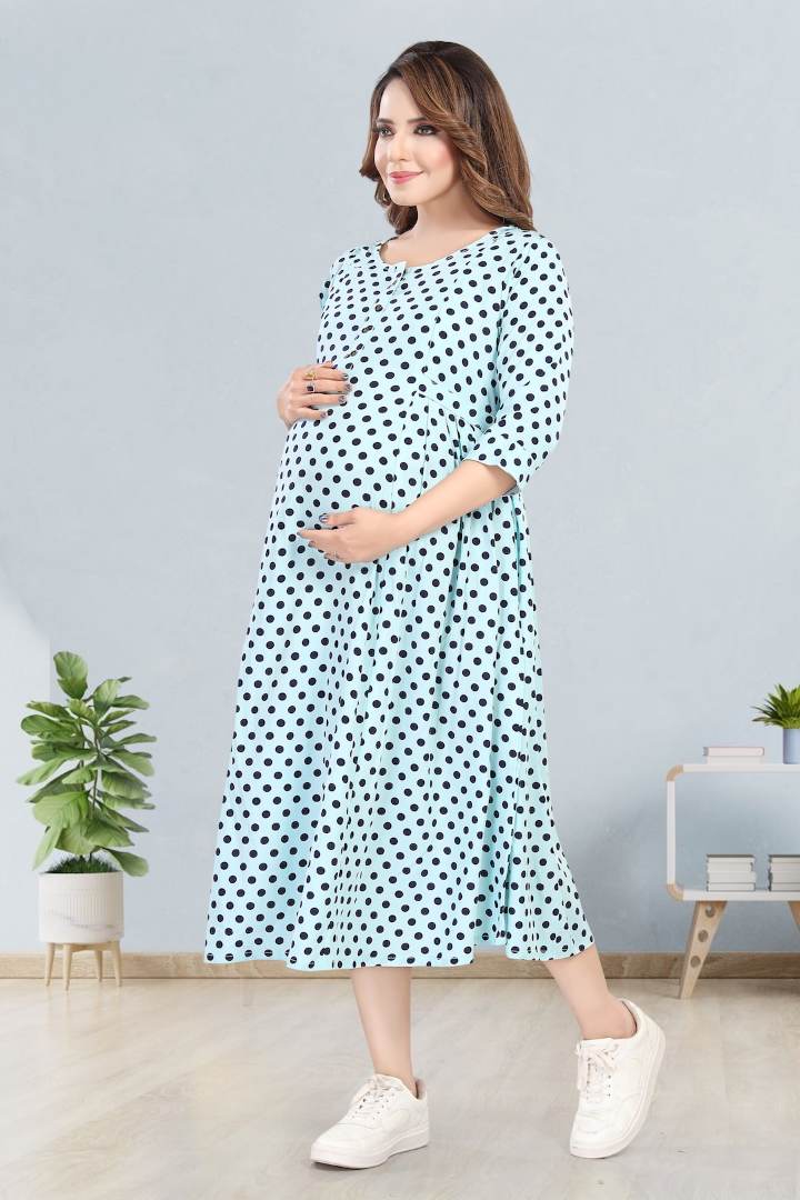 blue and white polka dot maternity dress Zenith Blue Polka Dot Feeding Dress