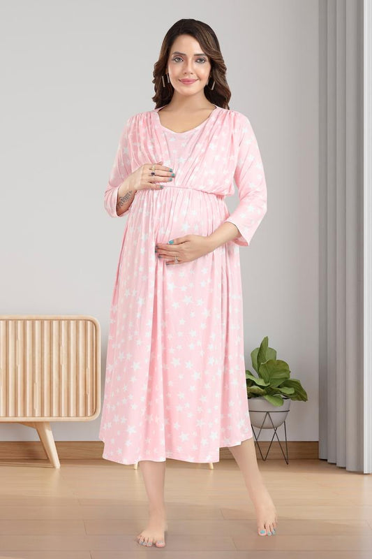 Pink Icecream Star Printed Feeding Dress
