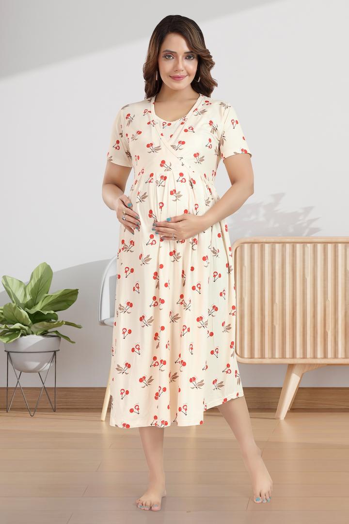 Light Yellow Printed Maternity Dress
