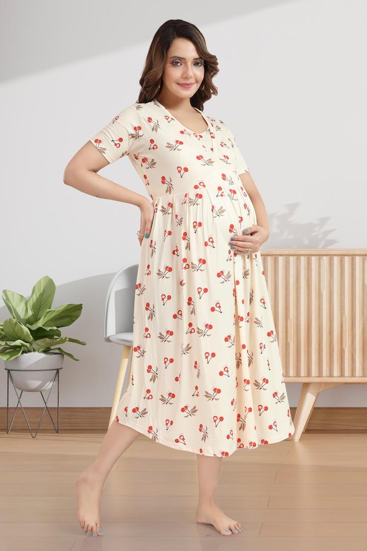 Light Yellow Printed Maternity Dress