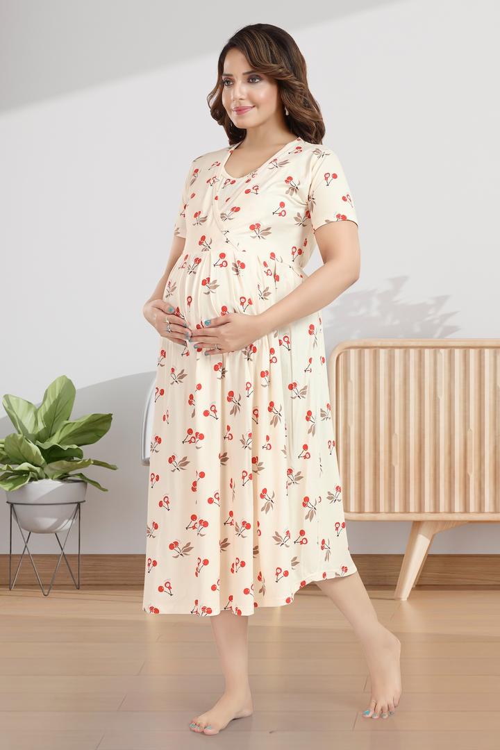 Light Yellow Printed Maternity Dress