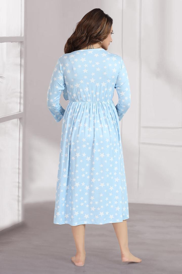 Pastel Blue Star Printed Feeding Dress