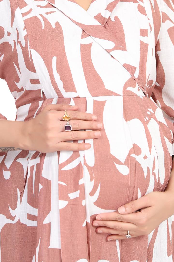 Rusted Orange Linen Maternity Dress