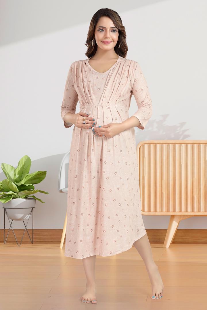 Biscuit Printed Maternity Feeding Dress
