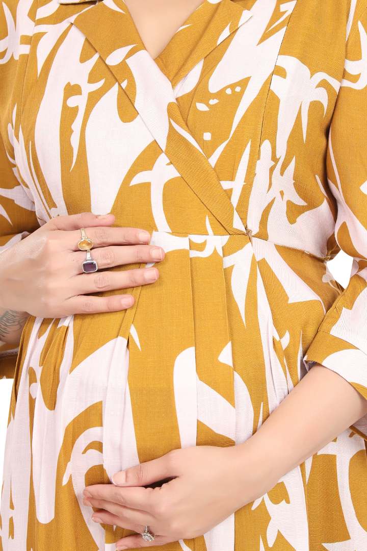 Tuscany Yellow Linen Maternity Dress