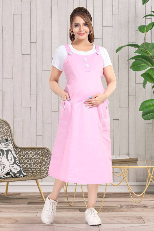 Baby Pink Maternity Pinafore Dress