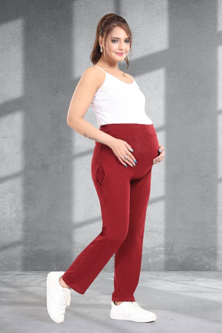 Maroon Straight Fit Maternity Pant