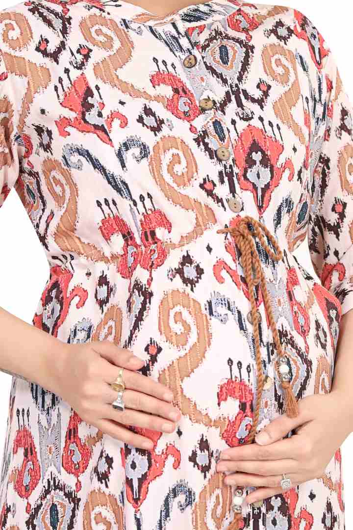 Tinted Cream Linen Maternity Dress