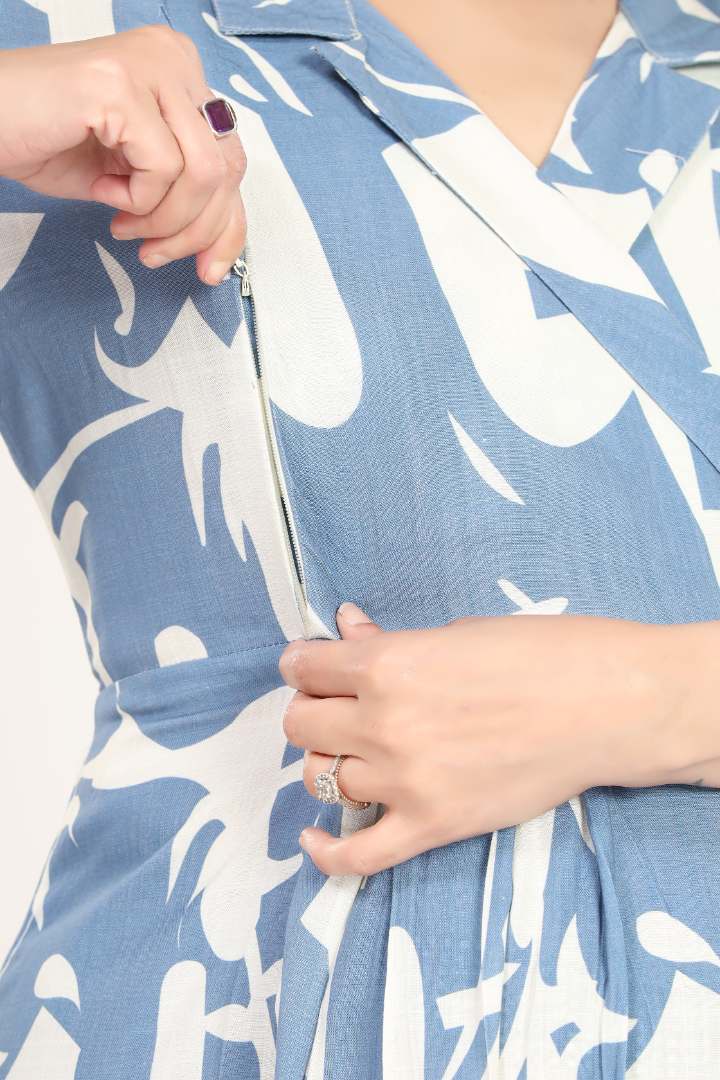 Slate Blue Linen Maternity Dress