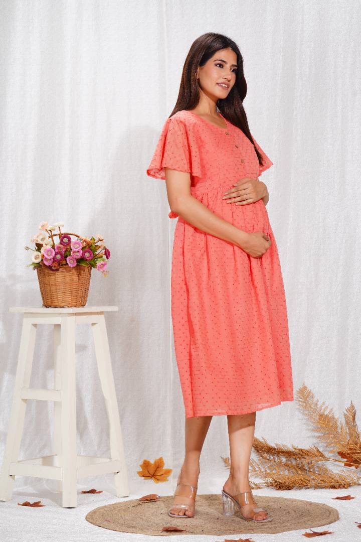 Sunset Orange Chikankari Feeding Dress