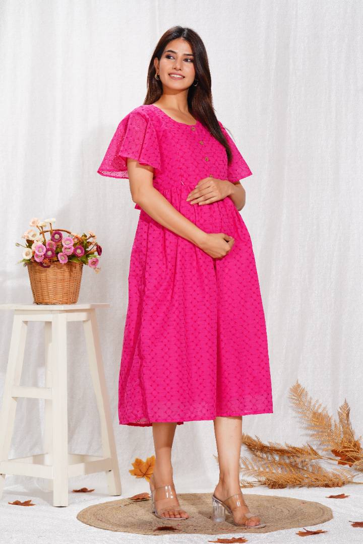 Hot Pink Chikankari Feeding Dress