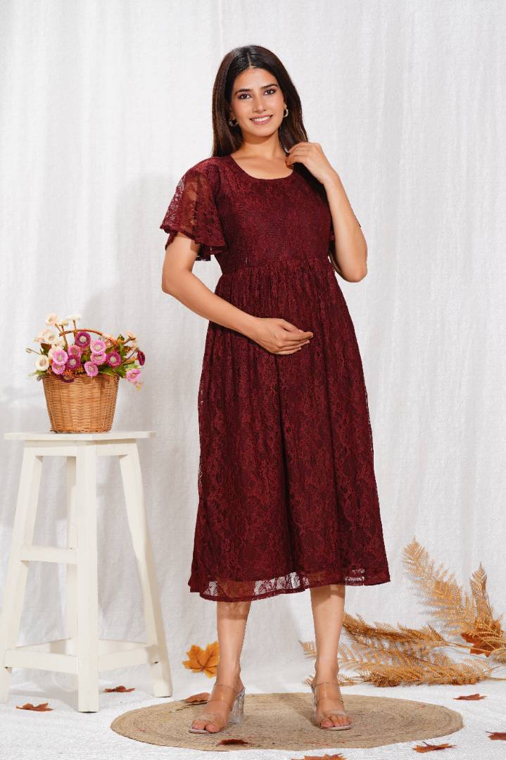 Deep Crimson Lace Maternity Dress