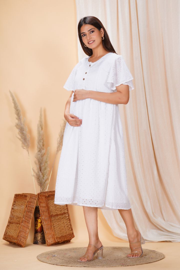 Swan White Chikankari Feeding Dress