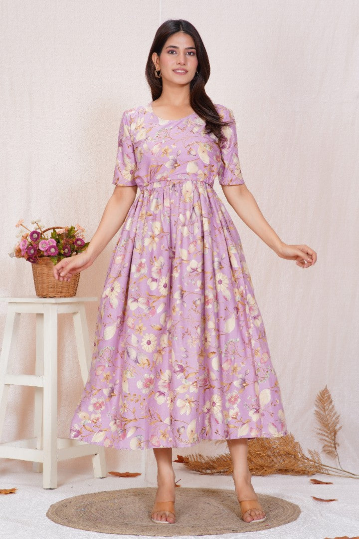 Soft Violet Zipless Feeding Dress