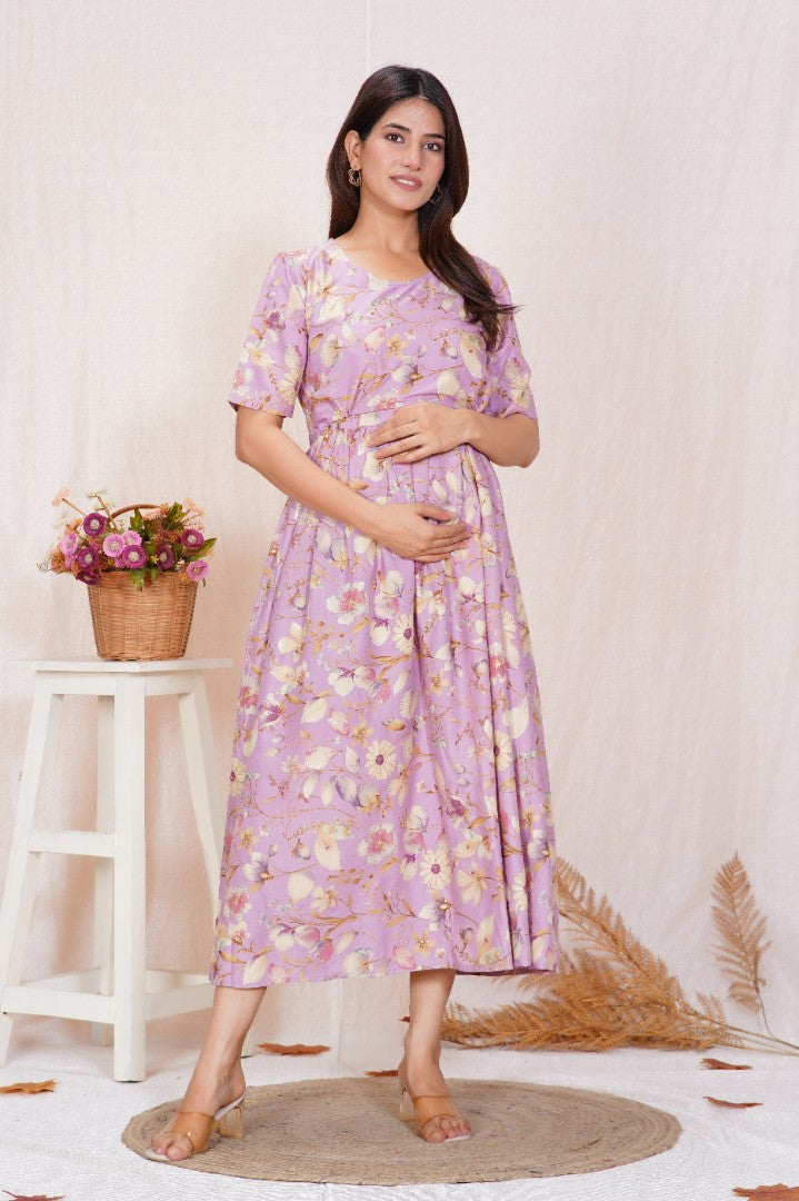 Soft Violet Zipless Feeding Dress