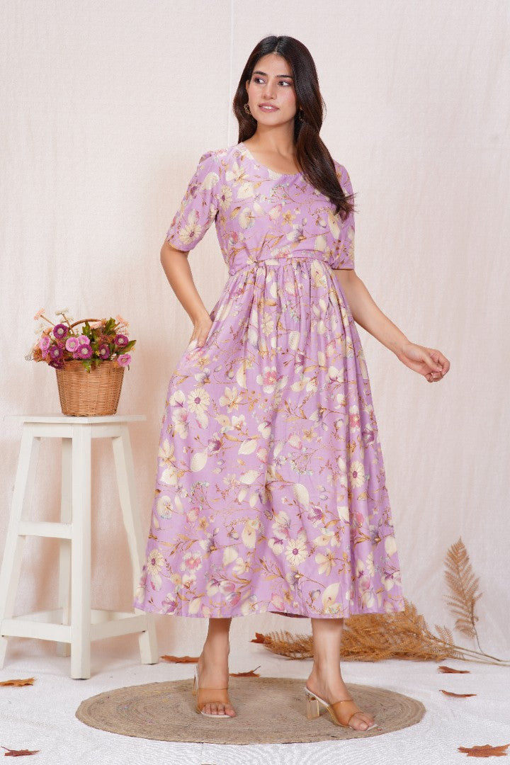 Soft Violet Zipless Feeding Dress