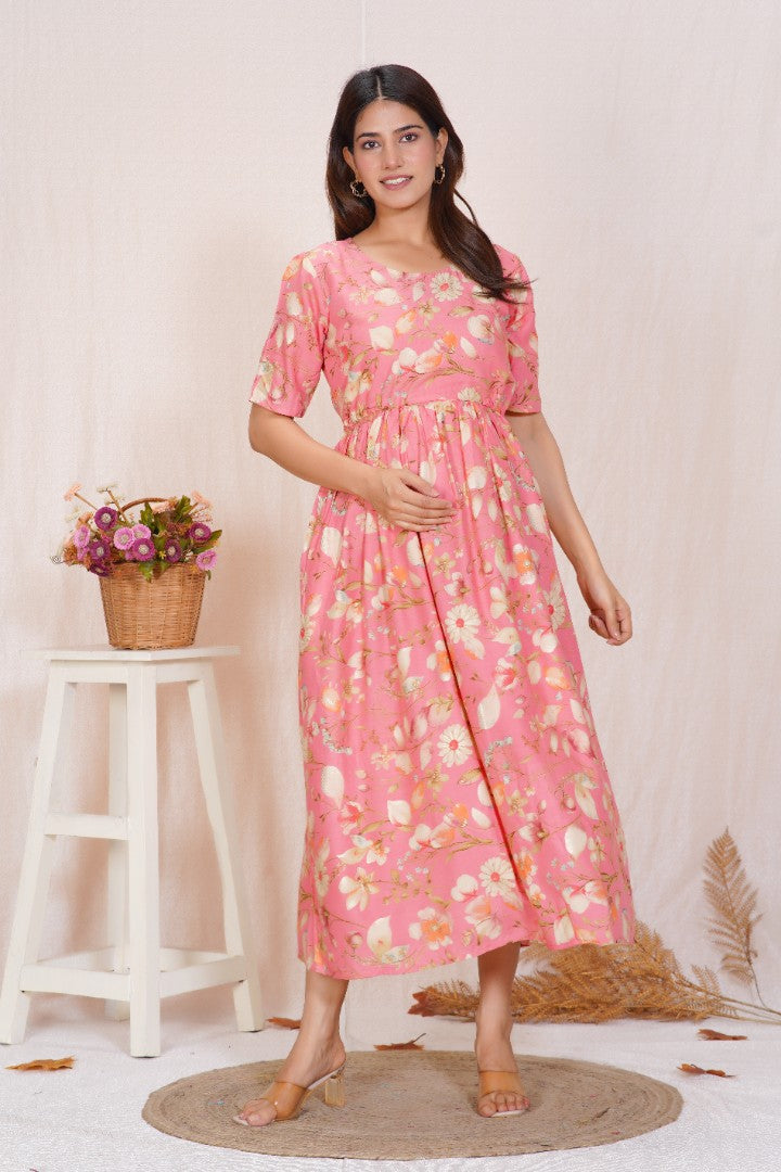 Flamingo Pink Zipless Feeding Dress