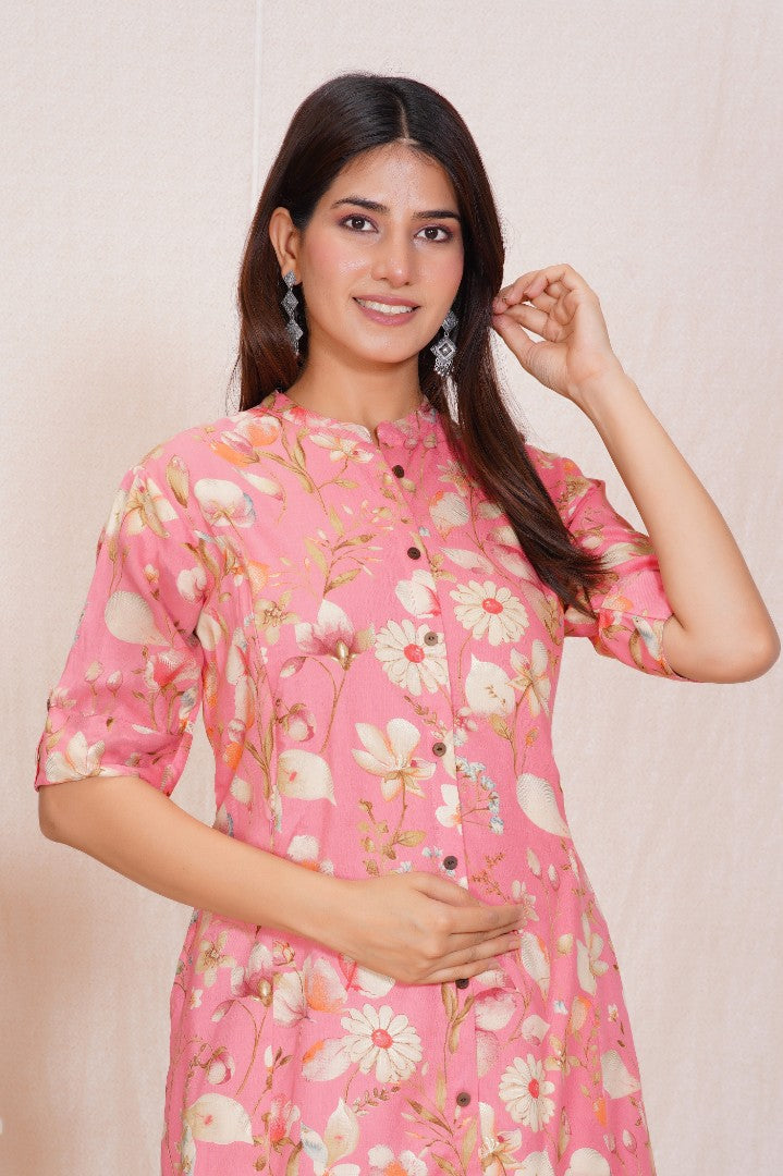 Flamingo Pink A Line Feeding Kurta