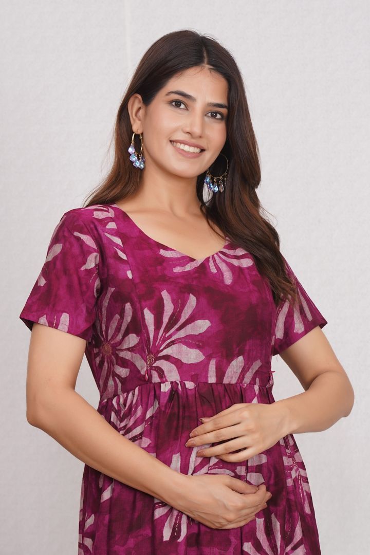 Berry Pink Printed Feeding Dress