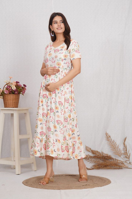 Creamish White Printed Maternity Dress