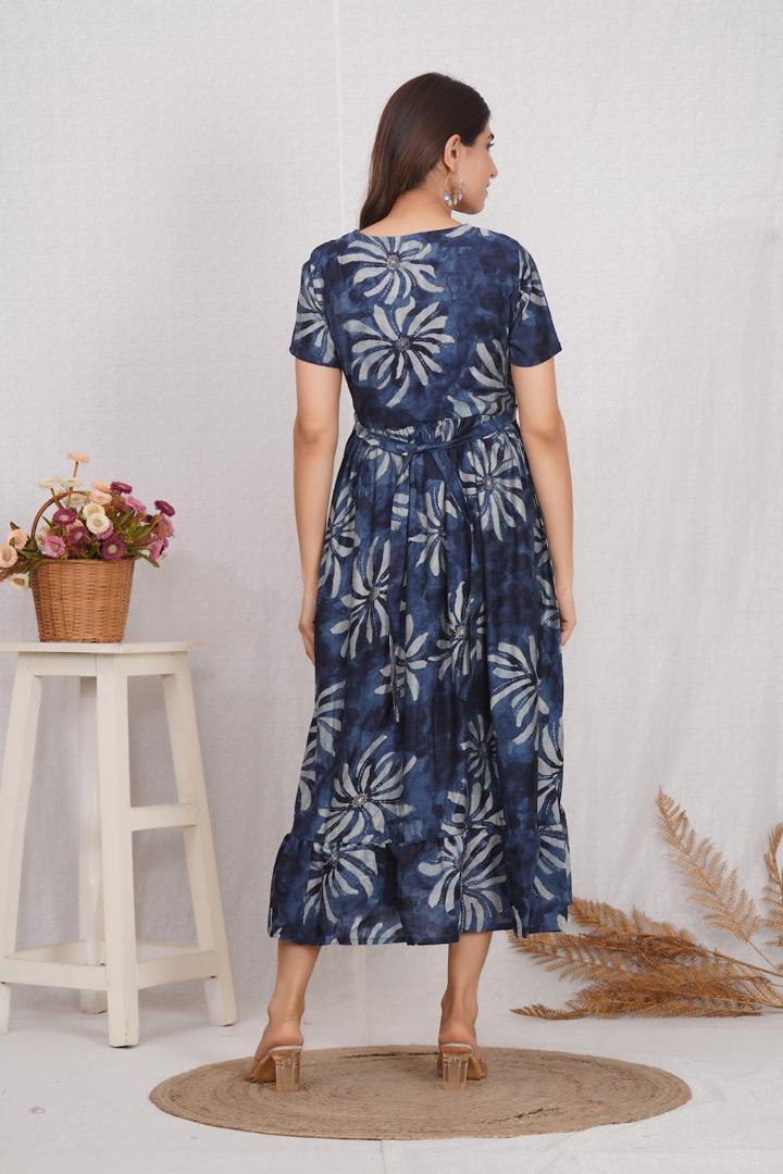 Classic Blue Maternity Feeding Dress