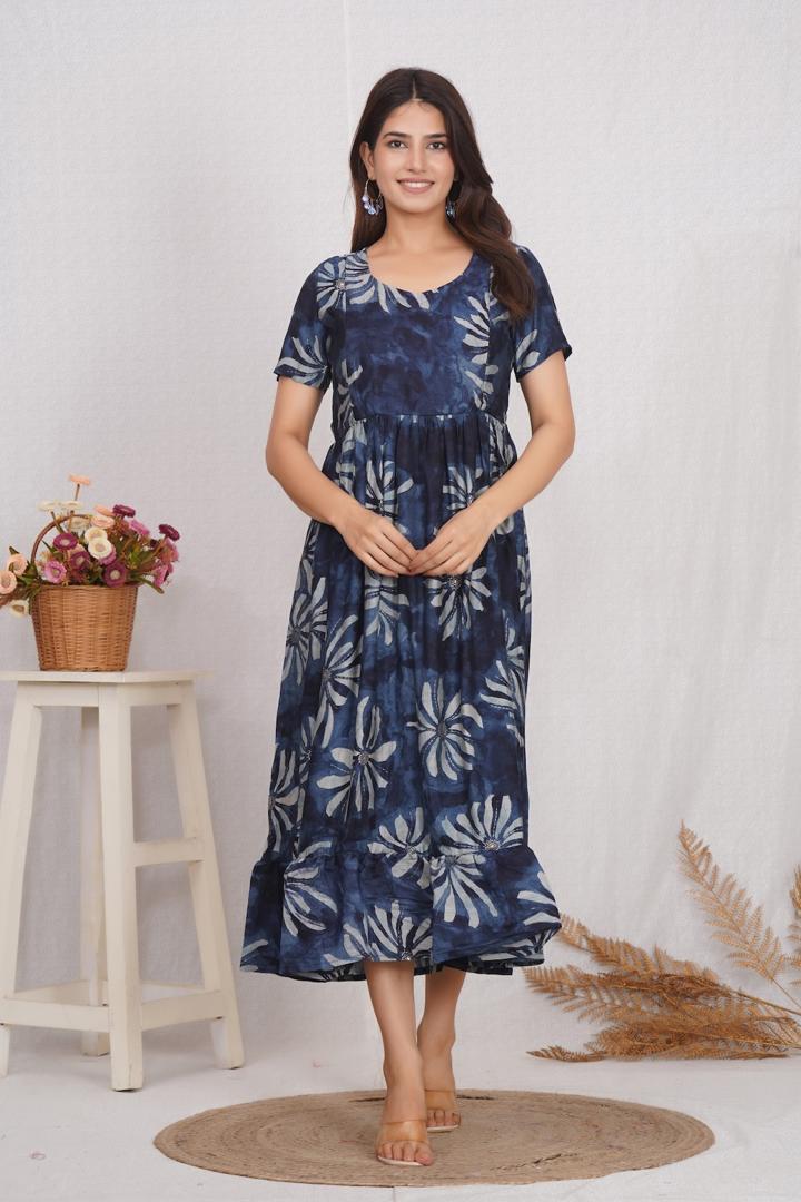 Classic Blue Maternity Feeding Dress