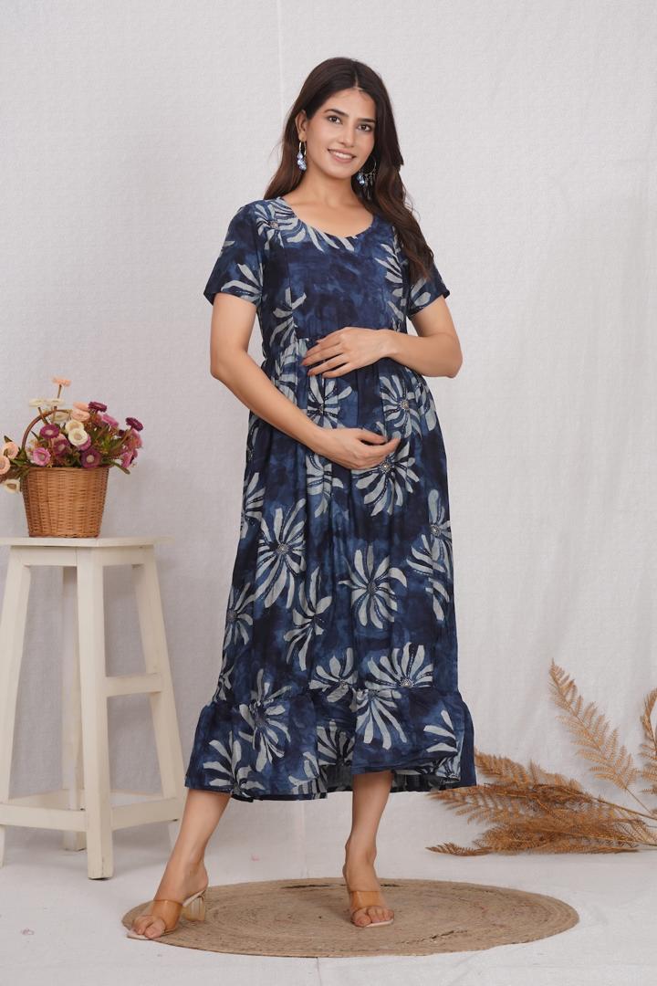 Classic Blue Maternity Feeding Dress